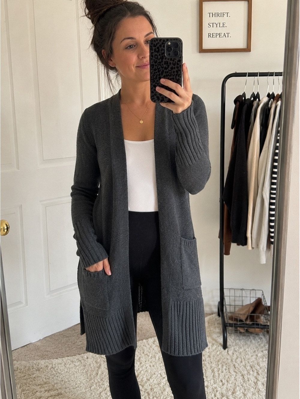 Athleta 100% Merino Wool Long Open Cardigan Sweater Gray Size S